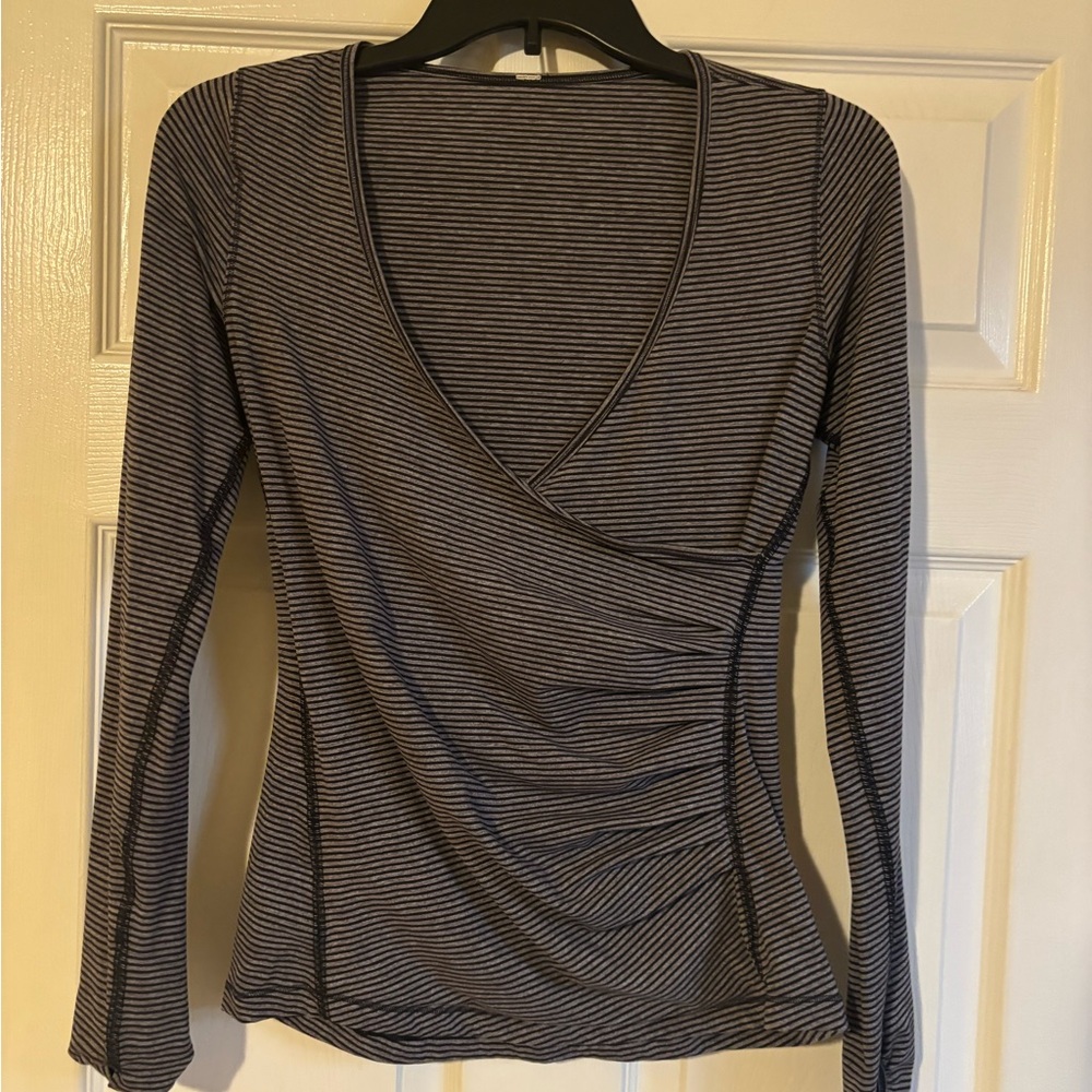 lululemon athletica Black and White Striped Wrap Top